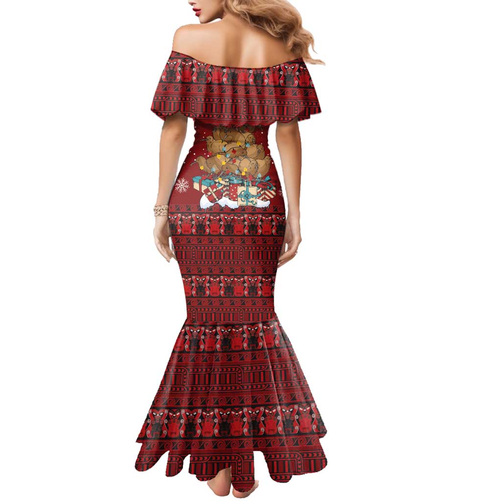 Funny Kiwi Bird Xmas Tree Family Matching Mermaid Dress and Hawaiian Shirt New Zealand Tribal Christmas Spirit - Polynesian Pride