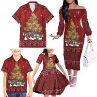 Funny Kiwi Bird Xmas Tree Family Matching Off The Shoulder Long Sleeve Dress and Hawaiian Shirt New Zealand Tribal Christmas Spirit - Polynesian Pride