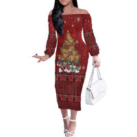 Funny Kiwi Bird Xmas Tree Family Matching Off The Shoulder Long Sleeve Dress and Hawaiian Shirt New Zealand Tribal Christmas Spirit - Polynesian Pride