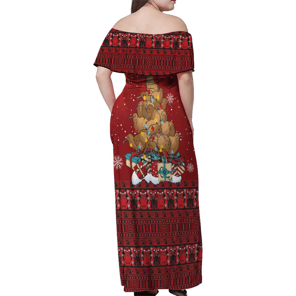 Funny Kiwi Bird Xmas Tree Family Matching Off Shoulder Maxi Dress and Hawaiian Shirt New Zealand Tribal Christmas Spirit - Polynesian Pride