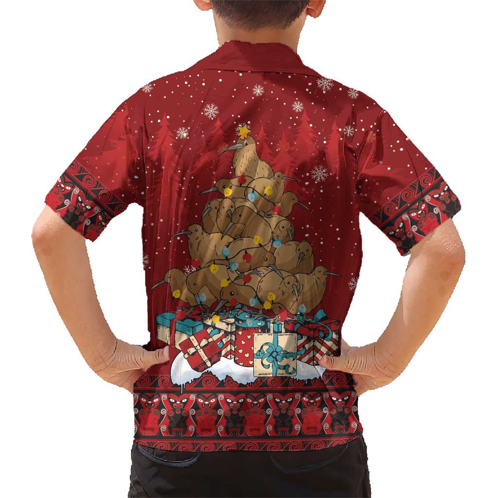 Funny Kiwi Bird Xmas Tree Family Matching Off Shoulder Short Dress and Hawaiian Shirt New Zealand Tribal Christmas Spirit LT9 - Polynesian Pride