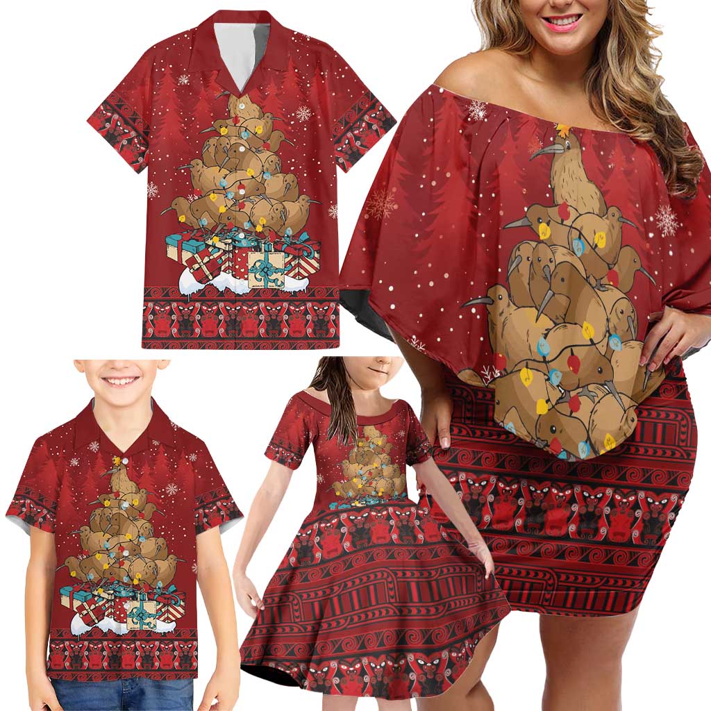 Funny Kiwi Bird Xmas Tree Family Matching Off Shoulder Short Dress and Hawaiian Shirt New Zealand Tribal Christmas Spirit LT9 - Polynesian Pride