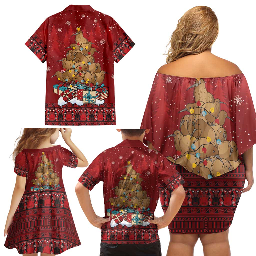 Funny Kiwi Bird Xmas Tree Family Matching Off Shoulder Short Dress and Hawaiian Shirt New Zealand Tribal Christmas Spirit LT9 - Polynesian Pride