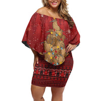 Funny Kiwi Bird Xmas Tree Family Matching Off Shoulder Short Dress and Hawaiian Shirt New Zealand Tribal Christmas Spirit LT9 Mom's Dress Red - Polynesian Pride