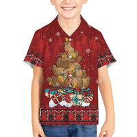 Funny Kiwi Bird Xmas Tree Family Matching Off Shoulder Short Dress and Hawaiian Shirt New Zealand Tribal Christmas Spirit LT9 Son's Shirt Red - Polynesian Pride