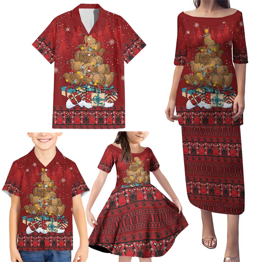 Funny Kiwi Bird Xmas Tree Family Matching Puletasi and Hawaiian Shirt New Zealand Tribal Christmas Spirit - Polynesian Pride