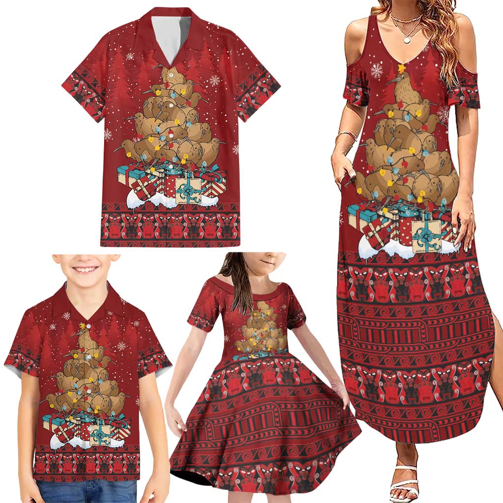 Funny Kiwi Bird Xmas Tree Family Matching Summer Maxi Dress and Hawaiian Shirt New Zealand Tribal Christmas Spirit LT9 - Polynesian Pride