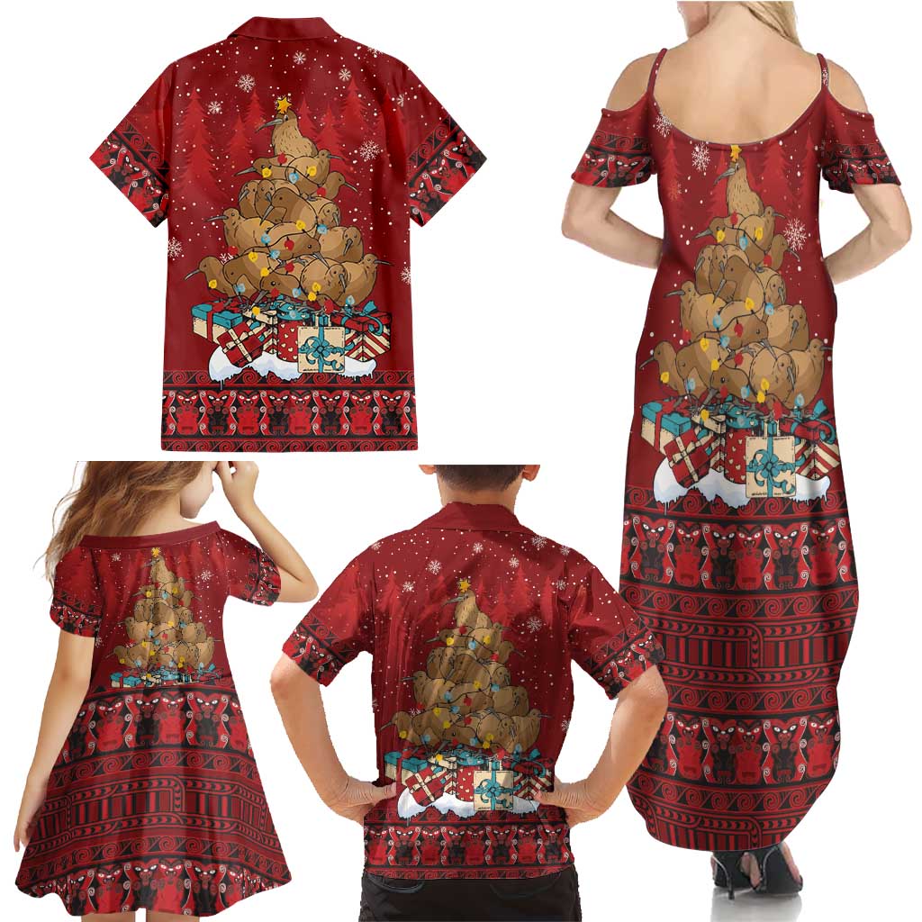 Funny Kiwi Bird Xmas Tree Family Matching Summer Maxi Dress and Hawaiian Shirt New Zealand Tribal Christmas Spirit LT9 - Polynesian Pride