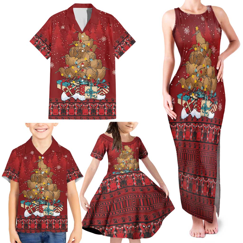 Funny Kiwi Bird Xmas Tree Family Matching Tank Maxi Dress and Hawaiian Shirt New Zealand Tribal Christmas Spirit - Polynesian Pride
