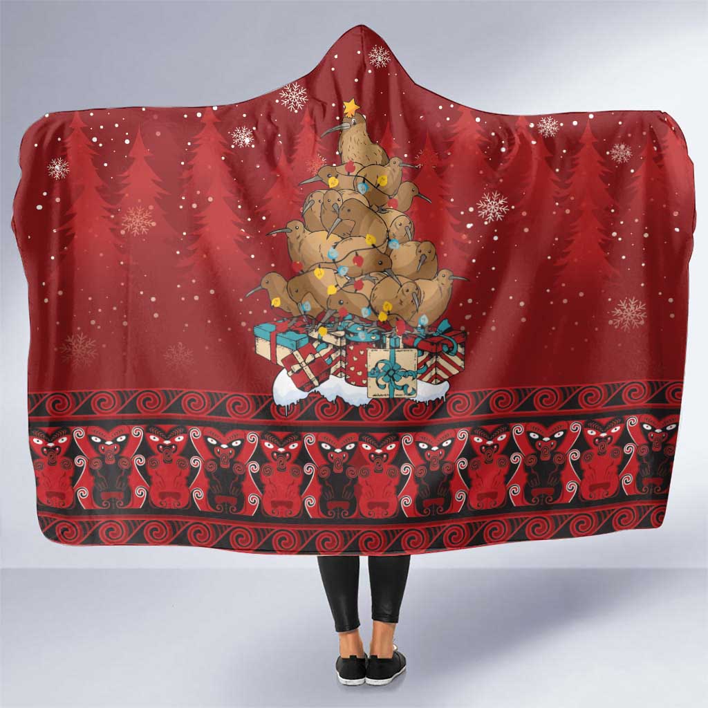 Funny Kiwi Bird Xmas Tree Hooded Blanket New Zealand Tribal Christmas Spirit - Polynesian Pride