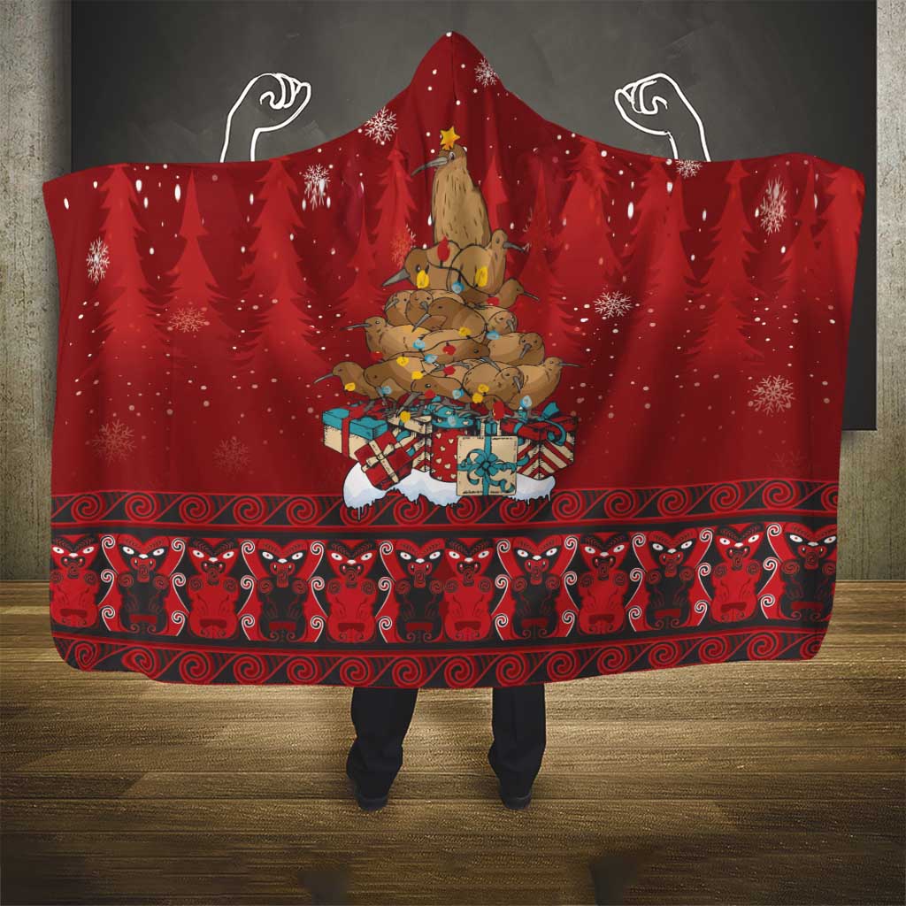 Funny Kiwi Bird Xmas Tree Hooded Blanket New Zealand Tribal Christmas Spirit - Polynesian Pride