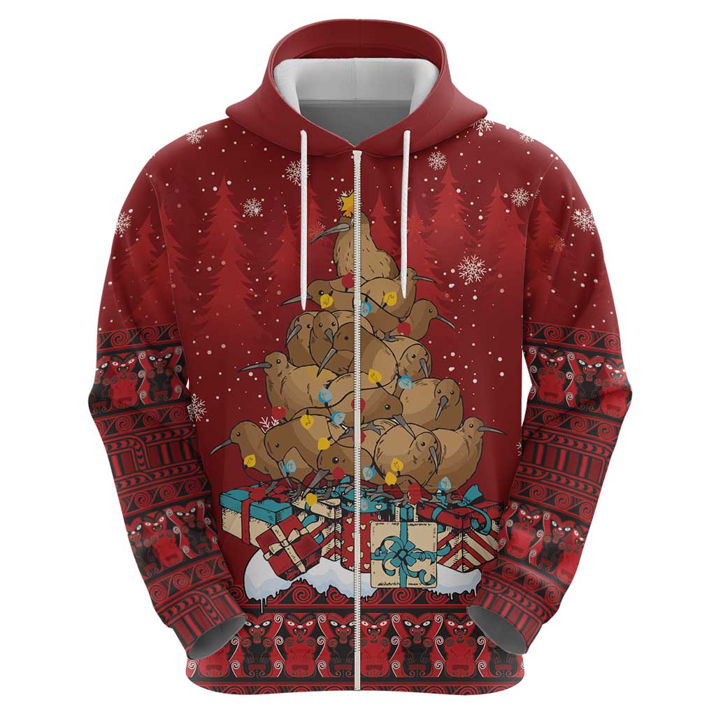 Funny Kiwi Bird Xmas Tree Hoodie New Zealand Tribal Christmas Spirit - Polynesian Pride