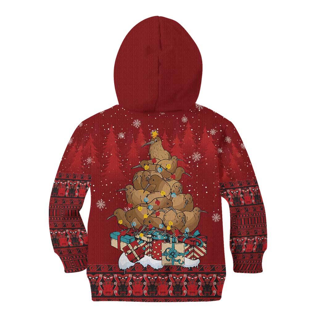 Funny Kiwi Bird Xmas Tree Kid Hoodie New Zealand Tribal Christmas Spirit - Polynesian Pride