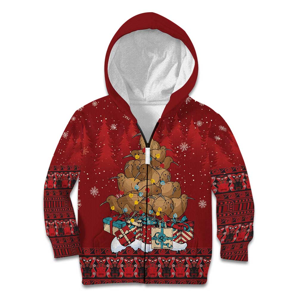 Funny Kiwi Bird Xmas Tree Kid Hoodie New Zealand Tribal Christmas Spirit - Polynesian Pride