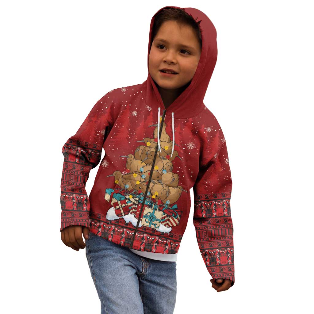 Funny Kiwi Bird Xmas Tree Kid Hoodie New Zealand Tribal Christmas Spirit - Polynesian Pride
