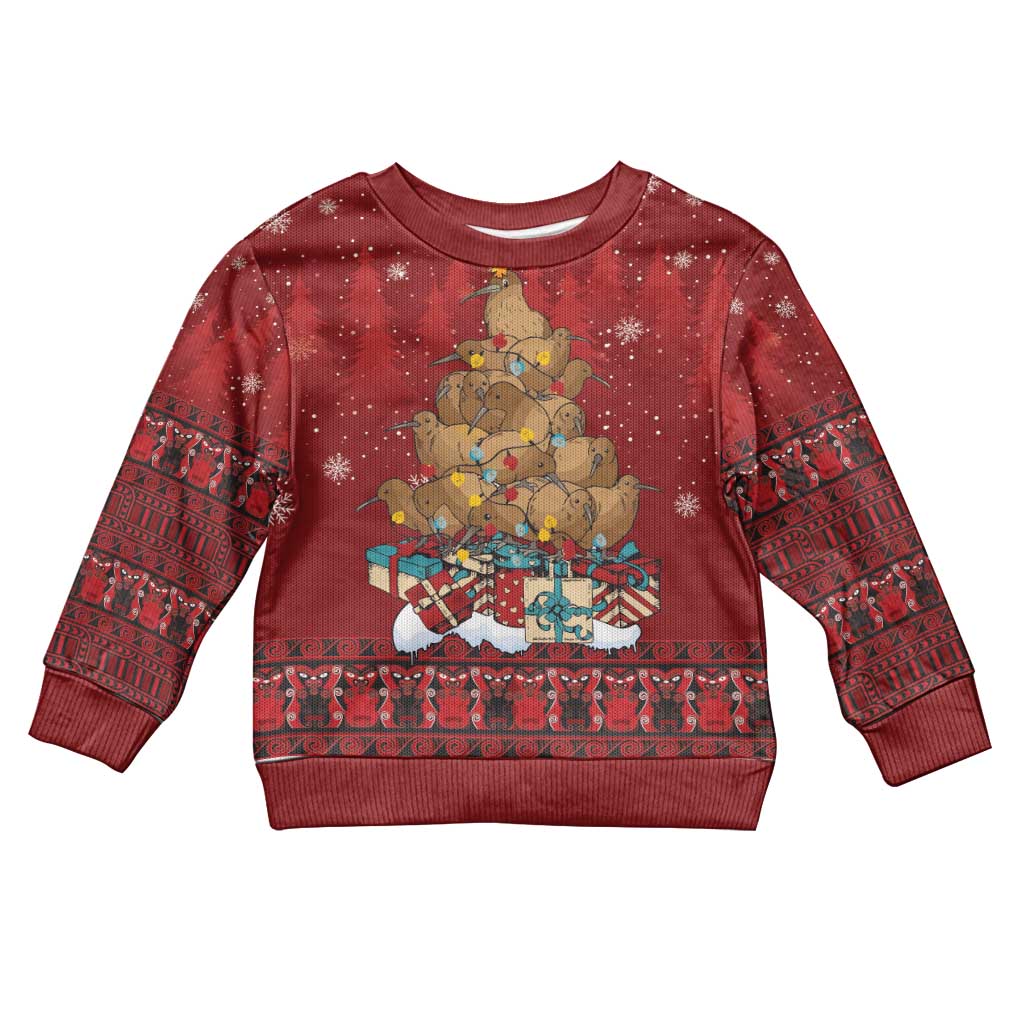 Funny Kiwi Bird Xmas Tree Kid Ugly Christmas Sweater New Zealand Tribal Christmas Spirit - Polynesian Pride