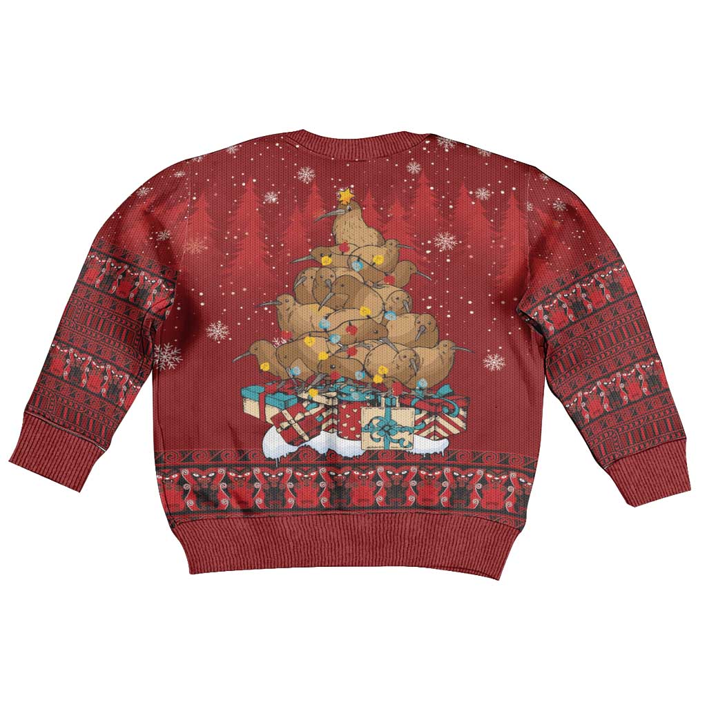 Funny Kiwi Bird Xmas Tree Kid Ugly Christmas Sweater New Zealand Tribal Christmas Spirit - Polynesian Pride