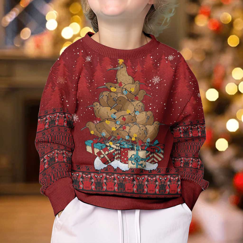 Funny Kiwi Bird Xmas Tree Kid Ugly Christmas Sweater New Zealand Tribal Christmas Spirit - Polynesian Pride