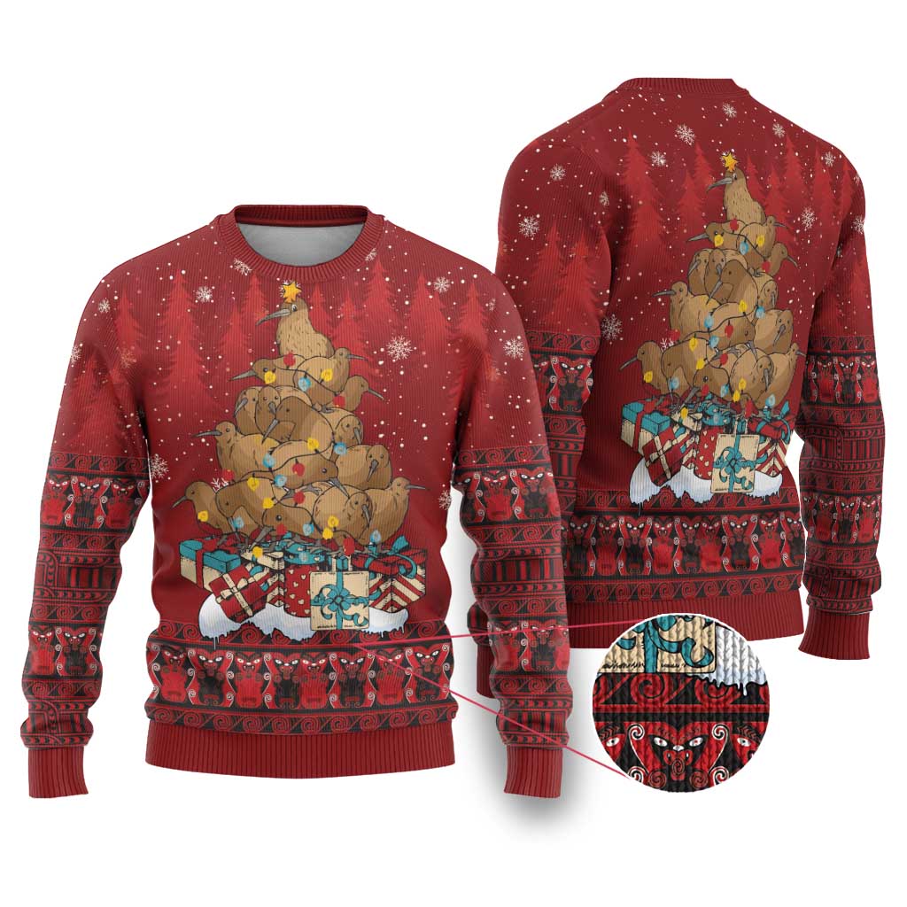 Funny Kiwi Bird Xmas Tree Ugly Christmas Sweater New Zealand Tribal Christmas Spirit - Polynesian Pride