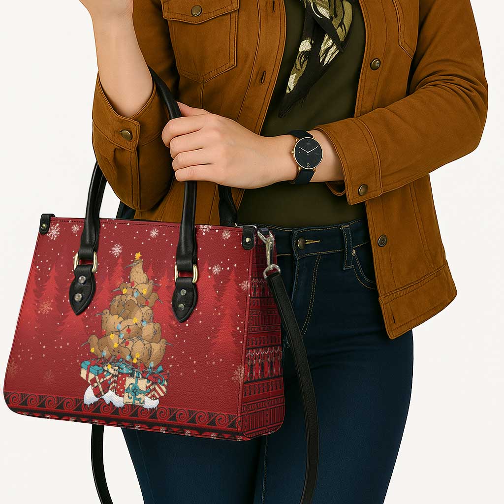 Funny Kiwi Bird Xmas Tree Leather Bag New Zealand Tribal Christmas Spirit - Polynesian Pride