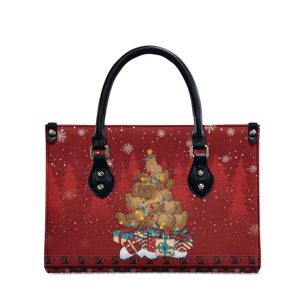 Funny Kiwi Bird Xmas Tree Leather Bag New Zealand Tribal Christmas Spirit - Polynesian Pride