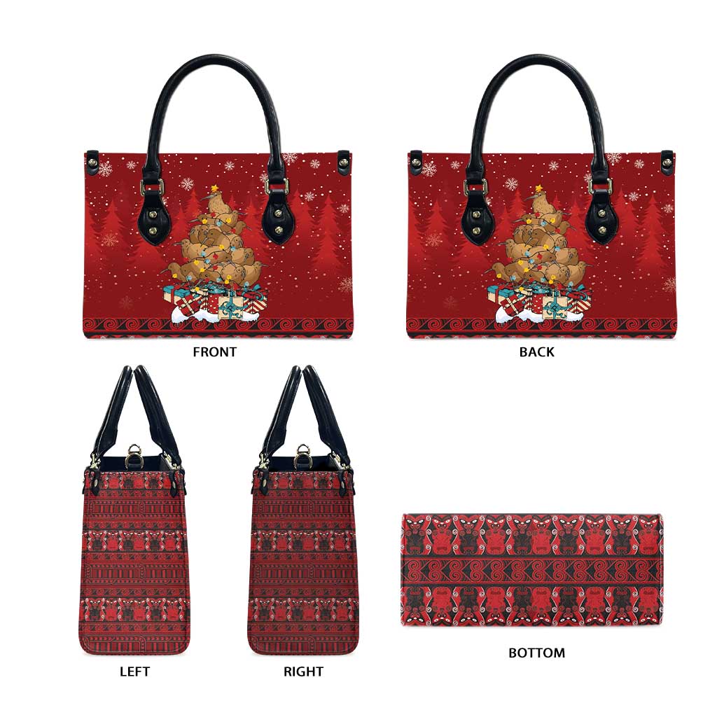 Funny Kiwi Bird Xmas Tree Leather Bag New Zealand Tribal Christmas Spirit - Polynesian Pride
