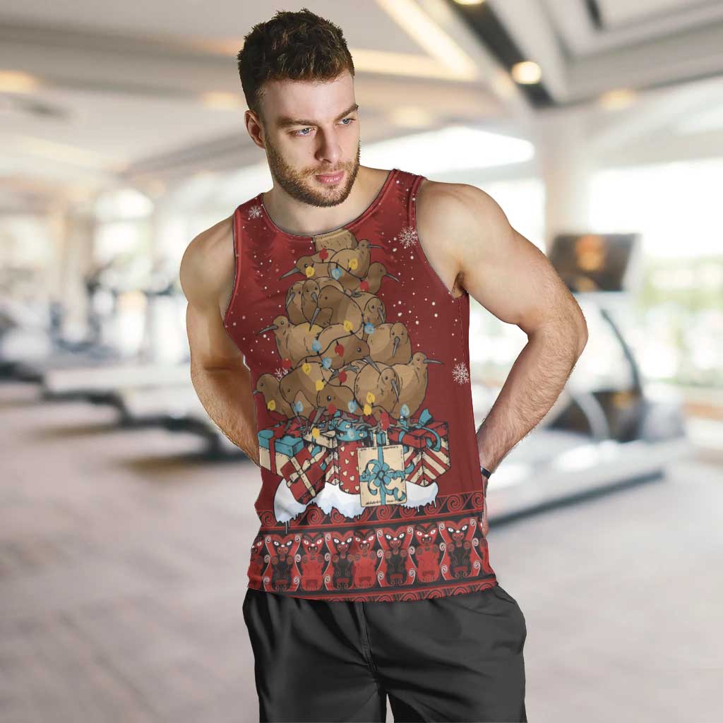 Funny Kiwi Bird Xmas Tree Men Tank Top New Zealand Tribal Christmas Spirit - Polynesian Pride