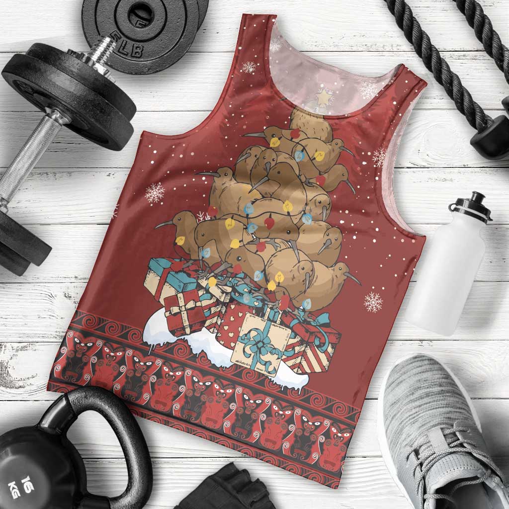 Funny Kiwi Bird Xmas Tree Men Tank Top New Zealand Tribal Christmas Spirit - Polynesian Pride