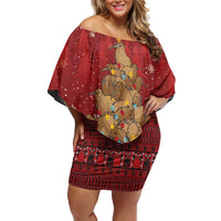 Funny Kiwi Bird Xmas Tree Off Shoulder Short Dress New Zealand Tribal Christmas Spirit - Polynesian Pride
