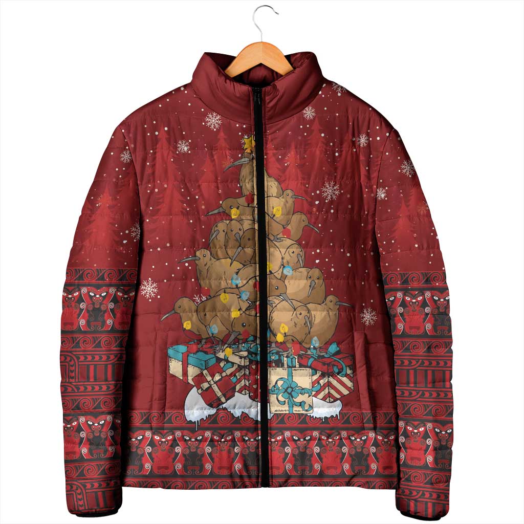 Funny Kiwi Bird Xmas Tree Padded Jacket New Zealand Tribal Christmas Spirit - Polynesian Pride