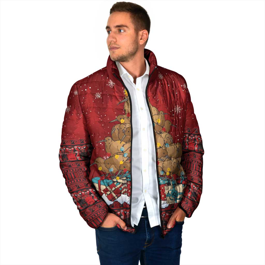 Funny Kiwi Bird Xmas Tree Padded Jacket New Zealand Tribal Christmas Spirit - Polynesian Pride