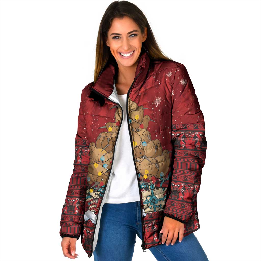 Funny Kiwi Bird Xmas Tree Padded Jacket New Zealand Tribal Christmas Spirit - Polynesian Pride