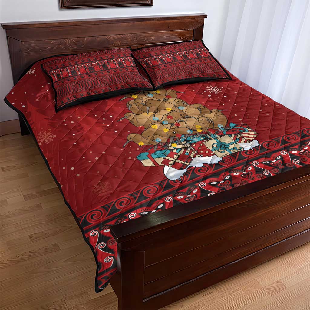 Funny Kiwi Bird Xmas Tree Quilt Bed Set New Zealand Tribal Christmas Spirit - Polynesian Pride