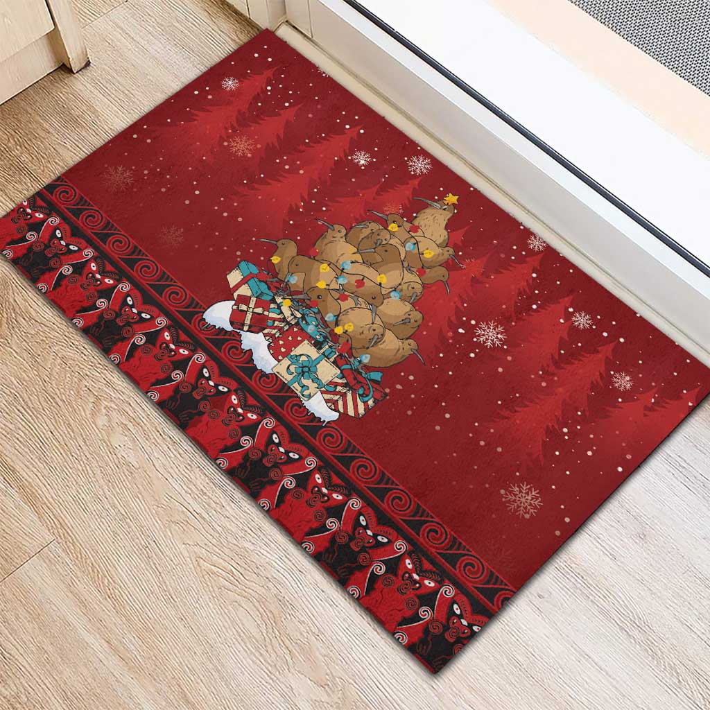 Funny Kiwi Bird Xmas Tree Rubber Doormat New Zealand Tribal Christmas Spirit - Polynesian Pride