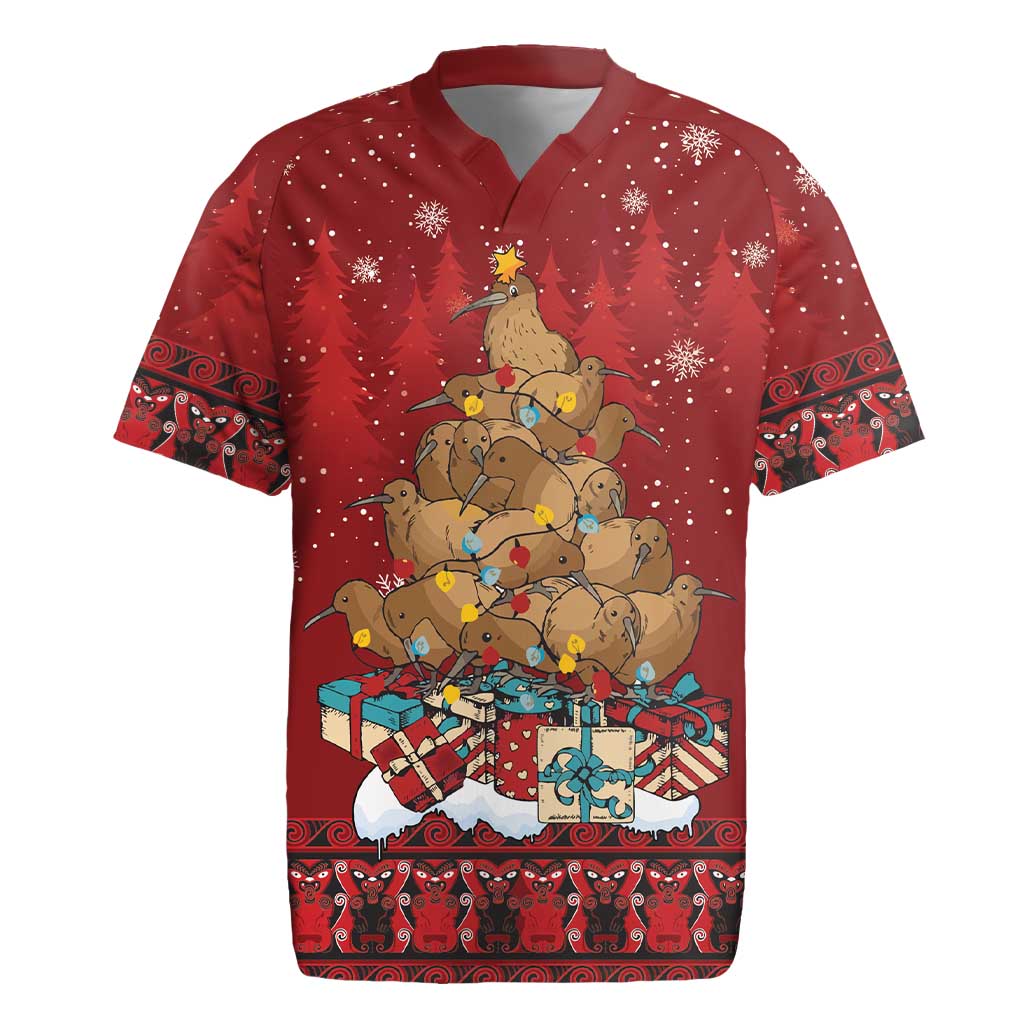 Funny Kiwi Bird Xmas Tree Rugby Jersey New Zealand Tribal Christmas Spirit - Polynesian Pride