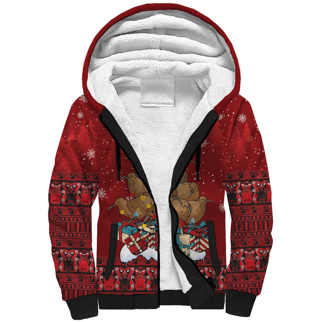Funny Kiwi Bird Xmas Tree Sherpa Hoodie New Zealand Tribal Christmas Spirit - Polynesian Pride