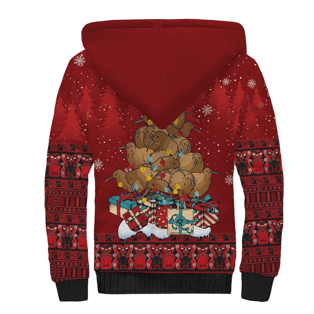 Funny Kiwi Bird Xmas Tree Sherpa Hoodie New Zealand Tribal Christmas Spirit - Polynesian Pride