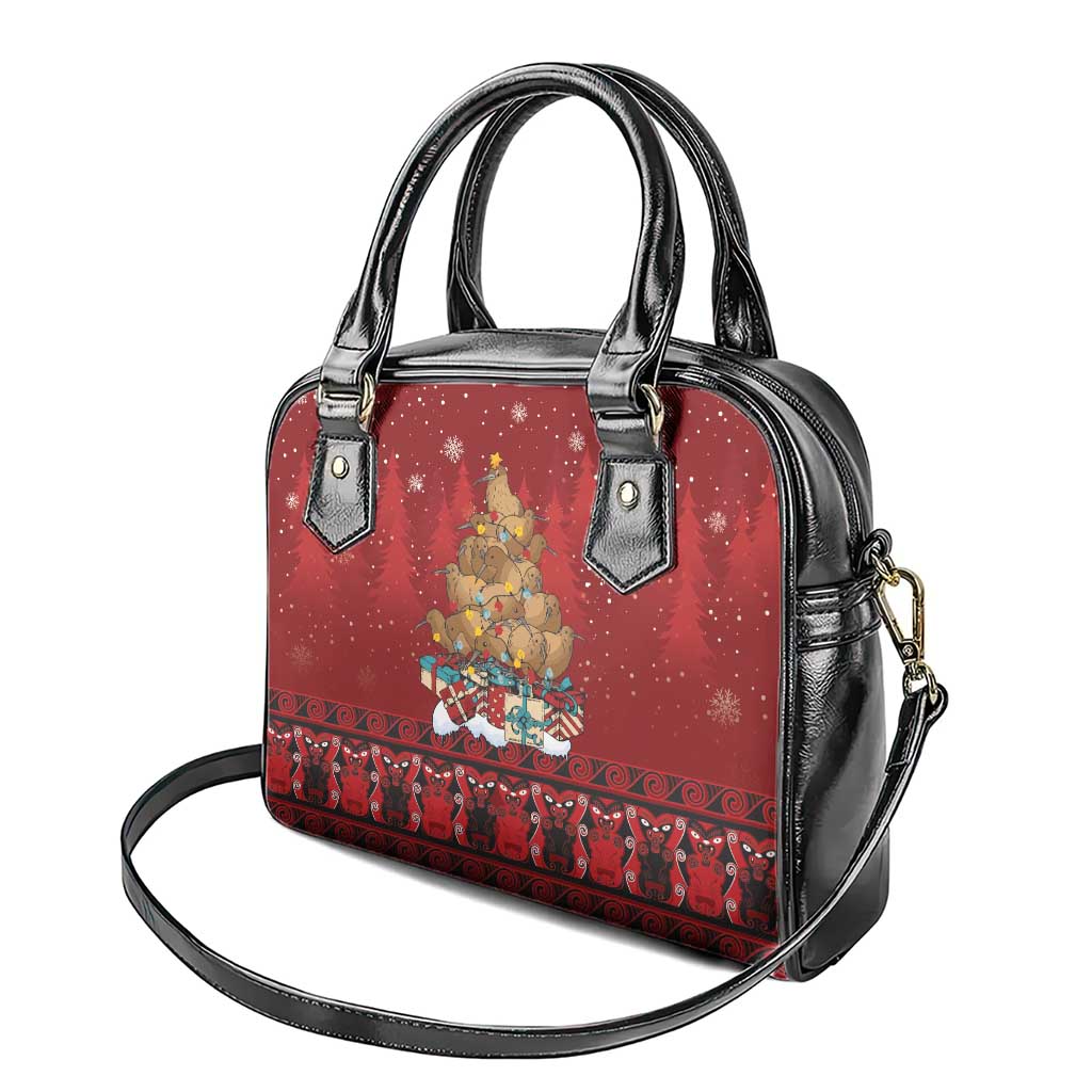 Funny Kiwi Bird Xmas Tree Shoulder Handbag New Zealand Tribal Christmas Spirit - Polynesian Pride
