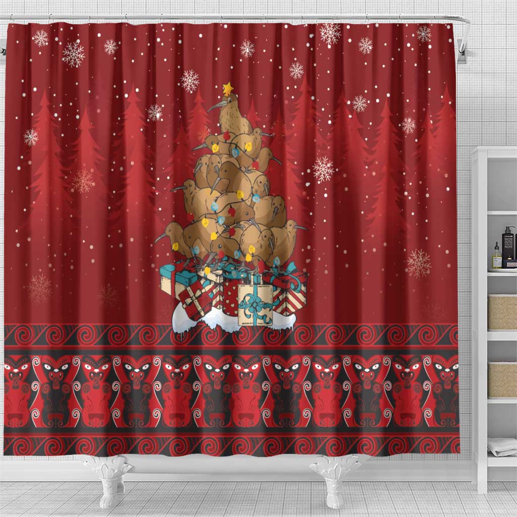 Funny Kiwi Bird Xmas Tree Shower Curtain New Zealand Tribal Christmas Spirit - Polynesian Pride