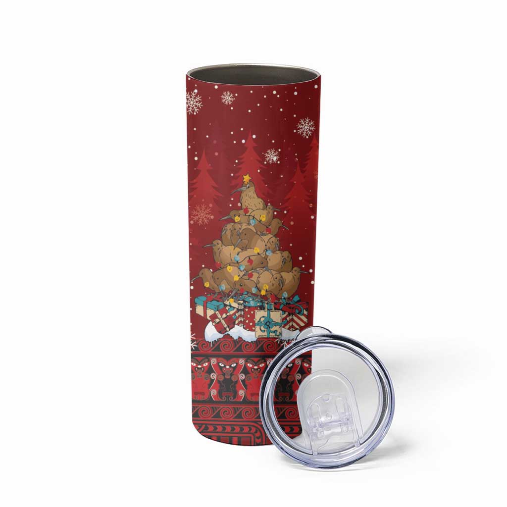 Funny Kiwi Bird Xmas Tree Skinny Tumbler New Zealand Tribal Christmas Spirit - Polynesian Pride