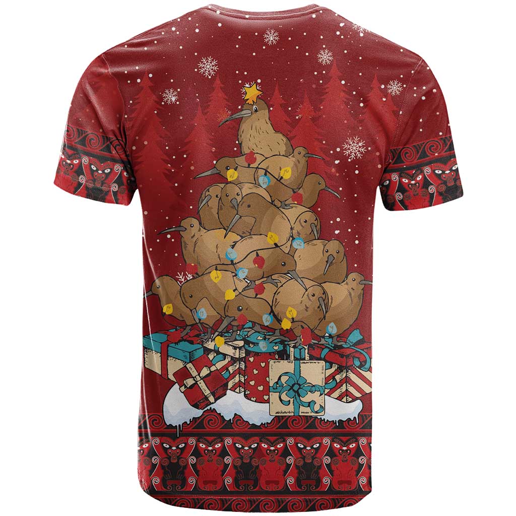 Funny Kiwi Bird Xmas Tree T Shirt New Zealand Tribal Christmas Spirit - Polynesian Pride