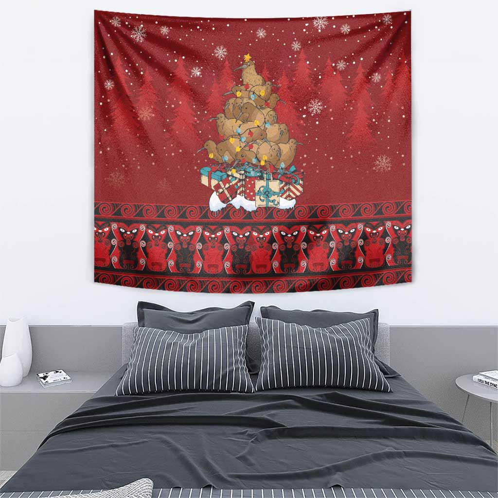 Funny Kiwi Bird Xmas Tree Tapestry New Zealand Tribal Christmas Spirit - Polynesian Pride