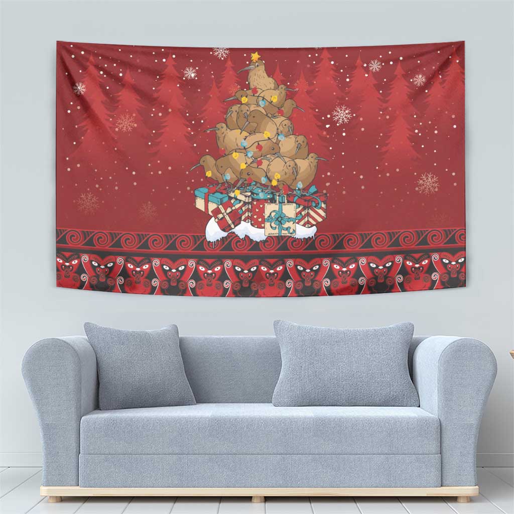 Funny Kiwi Bird Xmas Tree Tapestry New Zealand Tribal Christmas Spirit - Polynesian Pride