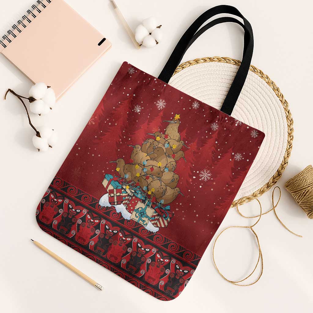 Funny Kiwi Bird Xmas Tree Tote Bag New Zealand Tribal Christmas Spirit - Polynesian Pride