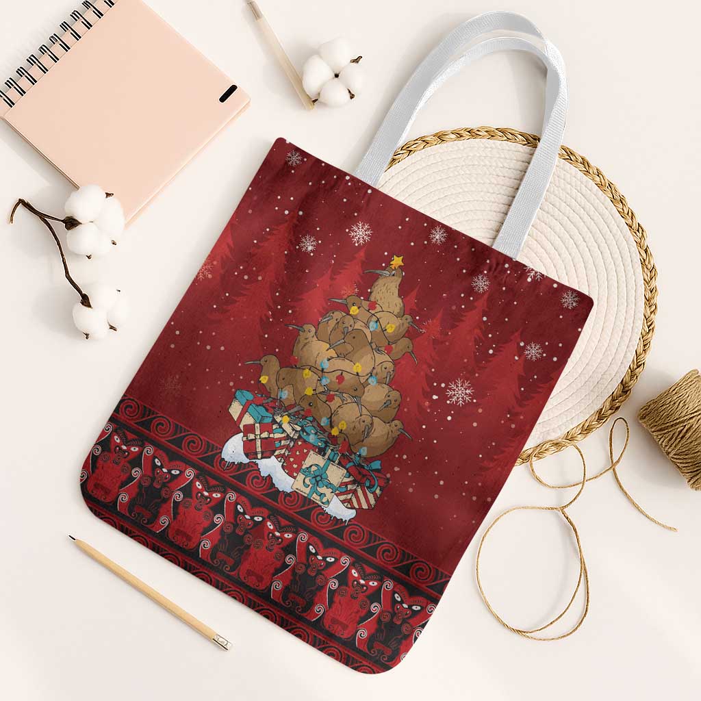 Funny Kiwi Bird Xmas Tree Tote Bag New Zealand Tribal Christmas Spirit - Polynesian Pride