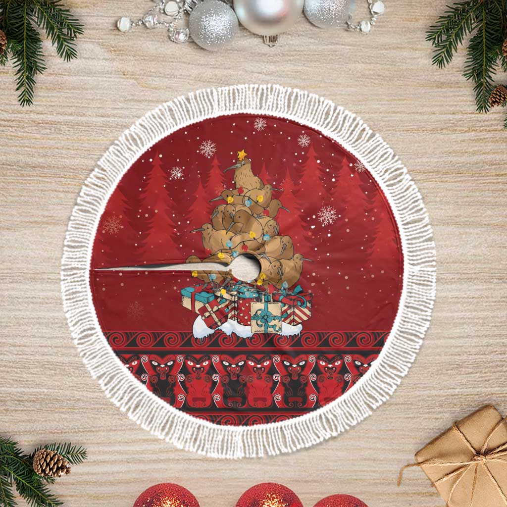 Funny Kiwi Bird Xmas Tree Tree Skirt New Zealand Tribal Christmas Spirit - Polynesian Pride