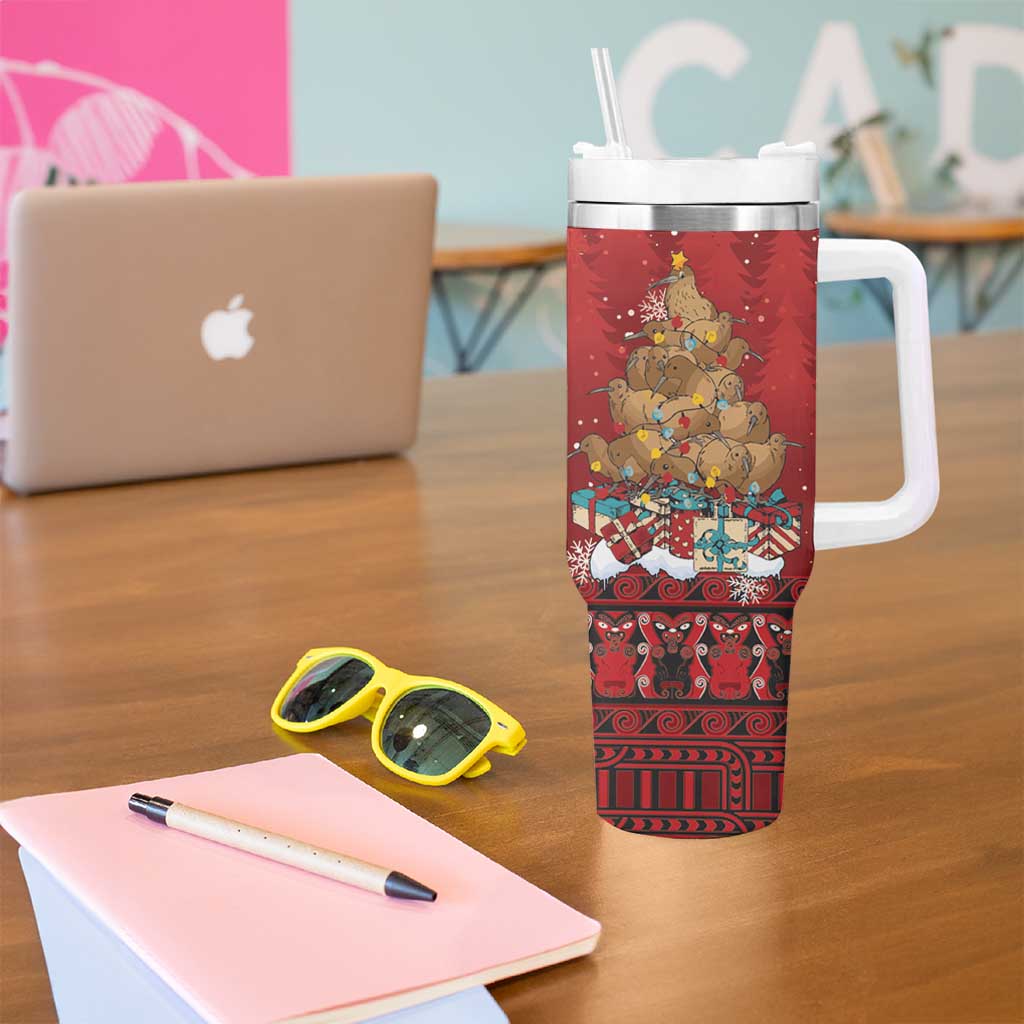 Funny Kiwi Bird Xmas Tree Tumbler With Handle New Zealand Tribal Christmas Spirit - Polynesian Pride