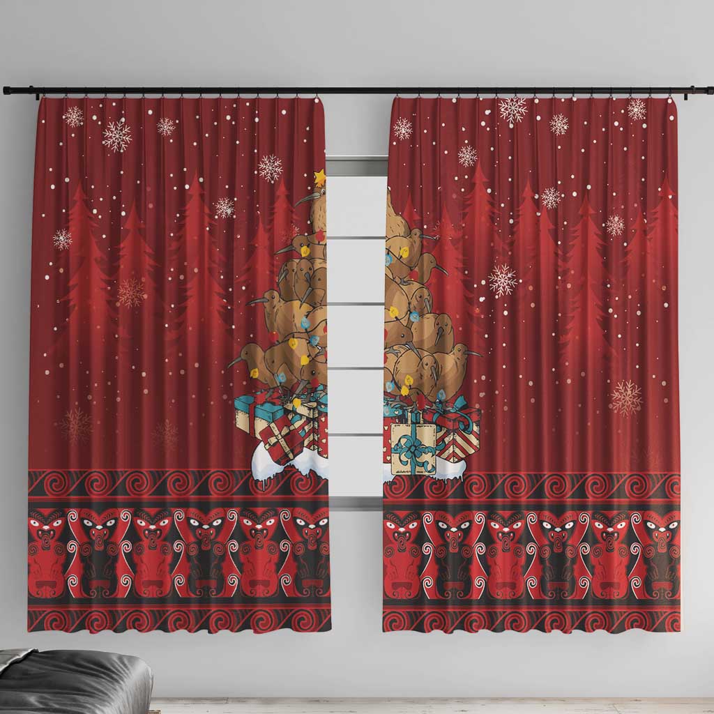 Funny Kiwi Bird Xmas Tree Window Curtain New Zealand Tribal Christmas Spirit - Polynesian Pride