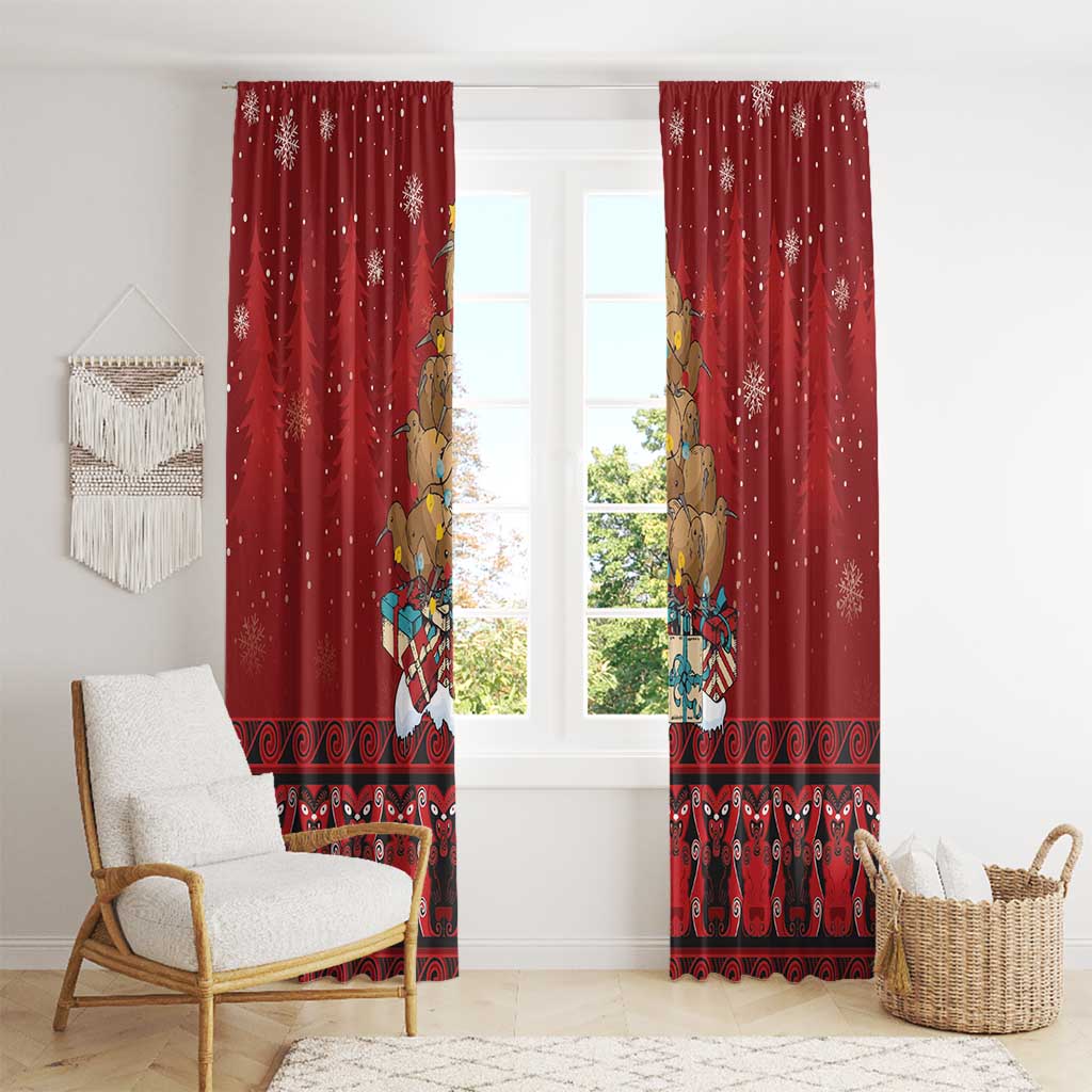 Funny Kiwi Bird Xmas Tree Window Curtain New Zealand Tribal Christmas Spirit - Polynesian Pride