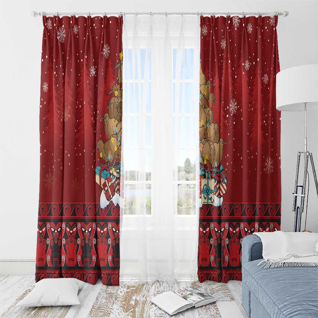 Funny Kiwi Bird Xmas Tree Window Curtain New Zealand Tribal Christmas Spirit - Polynesian Pride